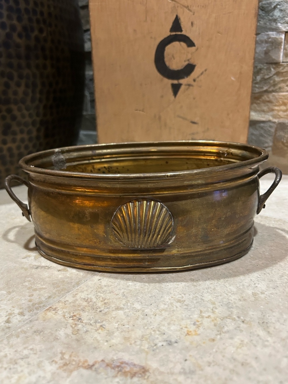 Vintage solid brass container with a Seashell design